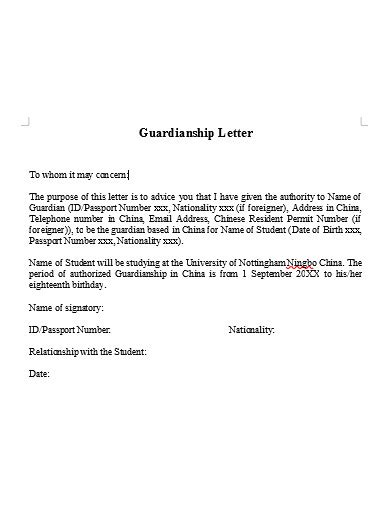 Guardianship Letter Free 10 Examples Format Sample Examples