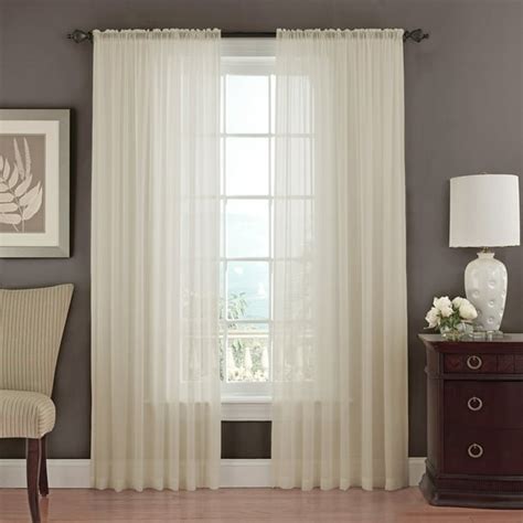 Set Of 2 Sheer Voile Window Curtain Panels 84 Long Beige