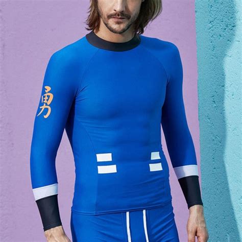 Mens Sun Protection Long Sleeves T Shirt Swimwear Compression Tops Tees