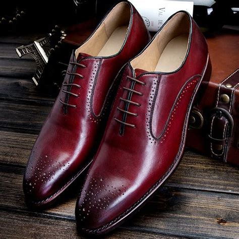 Handmade Mens Formal Brogue Leather Burgundy Shoes Rebelsmarket