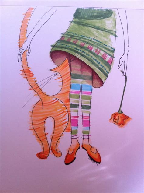 Artwork inspired by the artist paul klee. colorful cartoon Whimsical Cat drawing rubbing leg. A cat ...
