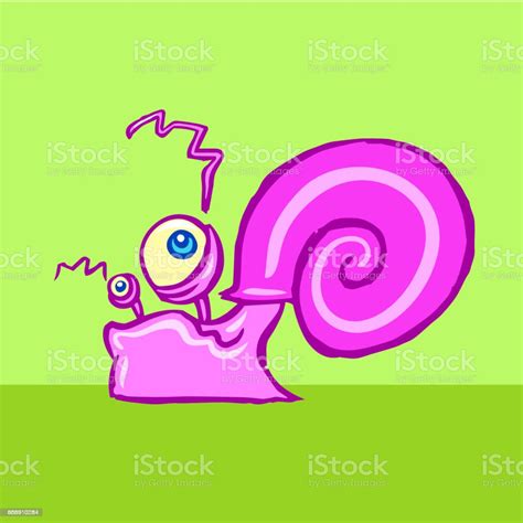 Cute Cartoon Joyful Pink Snail Vector Illustration Stock Illustration