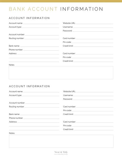 Bank Account Information Neat And Tidy Design