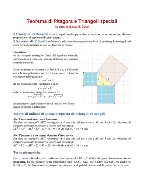 Teorema Di Pitagora E Triangoli Speciali