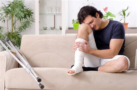 Leg Injured Young Man Suffering At Home Stock Image Image Of Bone
