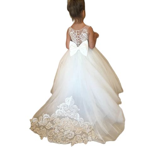 Misshow Lace Flower Girls Dresses With Back Bow Ball Gown Princess