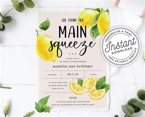 She Found Her Main Squeeze Bridal Shower Invitation With Lemon Etsy
