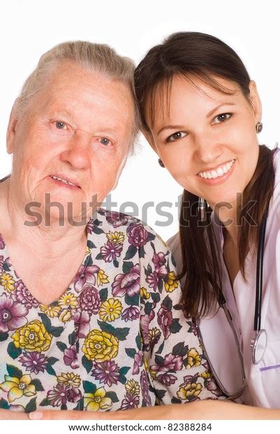 Nurse Old Patient On White Stock Photo 82388284 Shutterstock