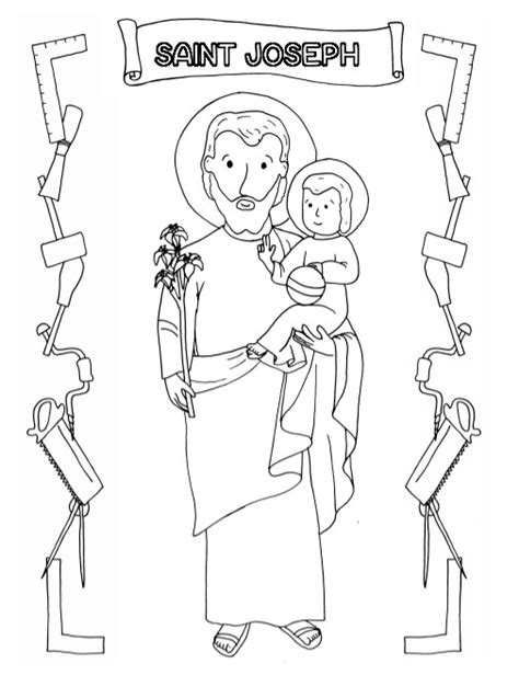 Some of the coloring page names are look to him and be radiant quick easy saint joseph shrine, joseph the worker coloring catholic inspired, prayer to st joseph prayer cards and coloring jesus coloring, joseph coloring preschool at colorings to, saint mary clipart clipground, joseph and jesus coloring perfect father and son, catholic. St. Joseph Coloring Page - St. Joseph, Our Guide