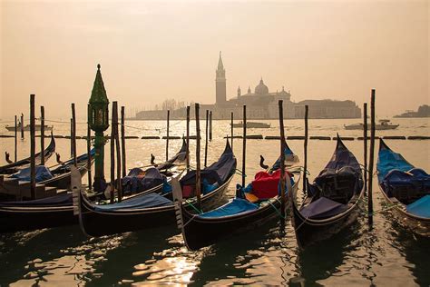 Venice Gondolas Sunrise Water Boat Italy Landscape Nautical