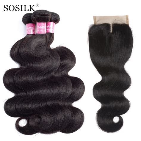 Sosilk Body Wave With Lace Closure Free Middle Three Part Peruvian