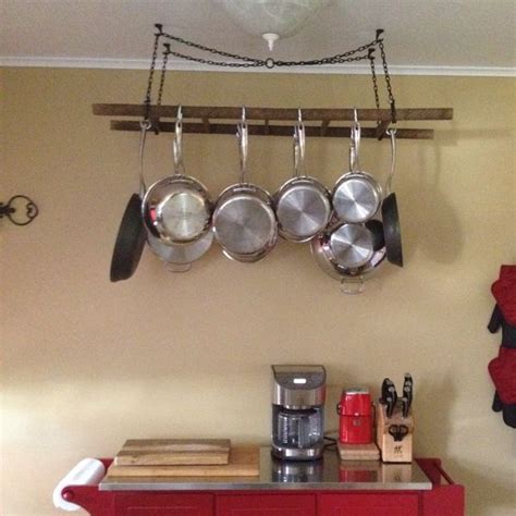 My Husbands Handmade Ladder Pot Rack Pot Rack Pots And Pans