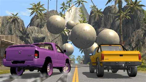 Beamng Drive Frontal Rolling Giant Concrete Balls Against Cars Youtube