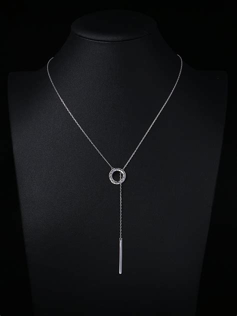 Sterling Silver Adjustable Round Circle Y Shaped Lariat Necklace