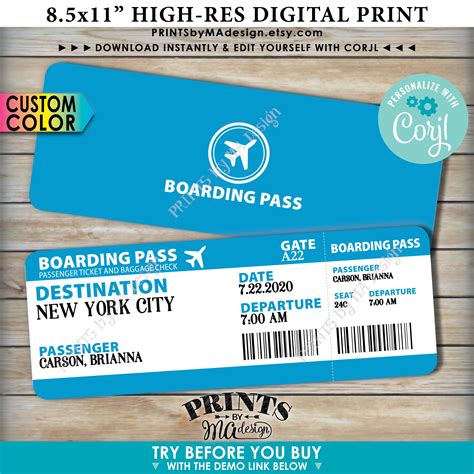 Airline Ticket Faux Boarding Pass Surprise Vacation Announcement Trip T Custom 8 5x11