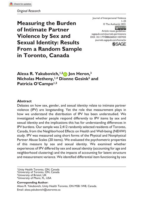 Pdf Measuring The Burden Of Intimate Partner Violence By Sex And