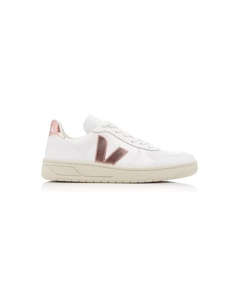 Veja V 10 Low Top Leather Sneakers In Gold Metallic Lyst