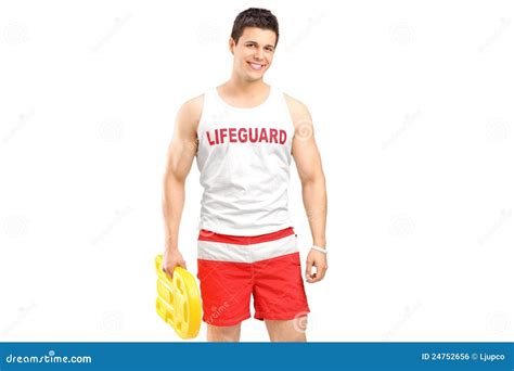 A Smiling Lifeguard On Duty Posing Stock Photo Image Of Muscle Safe