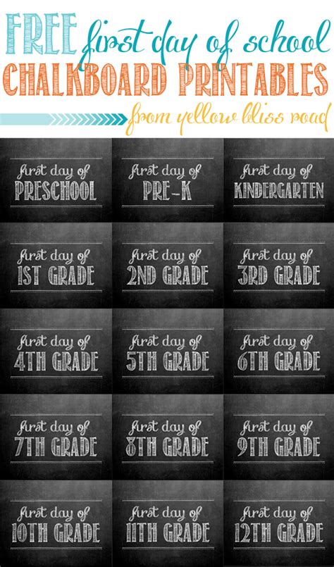 First Day Of School Free Chalkboard Printables