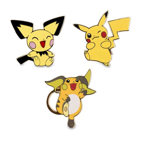 Pichu Pikachu And Raichu Pokémon Pins 3 Pack Pokémon Center Official