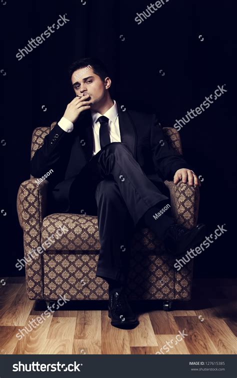 Man Cigarette Sitting Vintage Armchair Stock Photo 127615385 Shutterstock