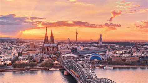 1920x1080 River Cologne Bridge Rhine Sunset Sky Germany City