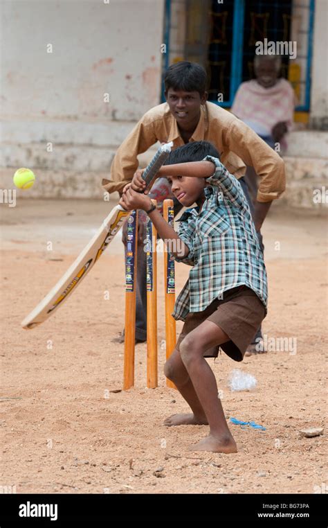 Rural Indian Village Boys Playing Cricket In A Village Nallaguttapalli