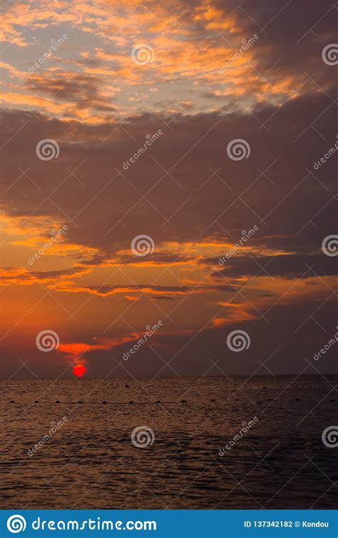 Amazing Sea Sunset On The Pebble Beach The Sun Waves Clouds Stock