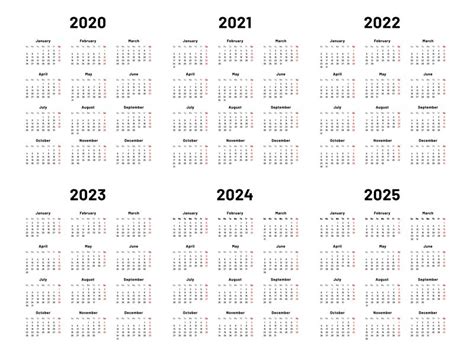 Calendar Grid 2020 2021 And 2022 Yearly Calendars 2023 2024 Years O
