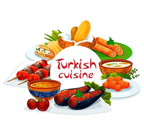 National Turkish Food Meals Turkey Cuisine Dishes Stock Vector