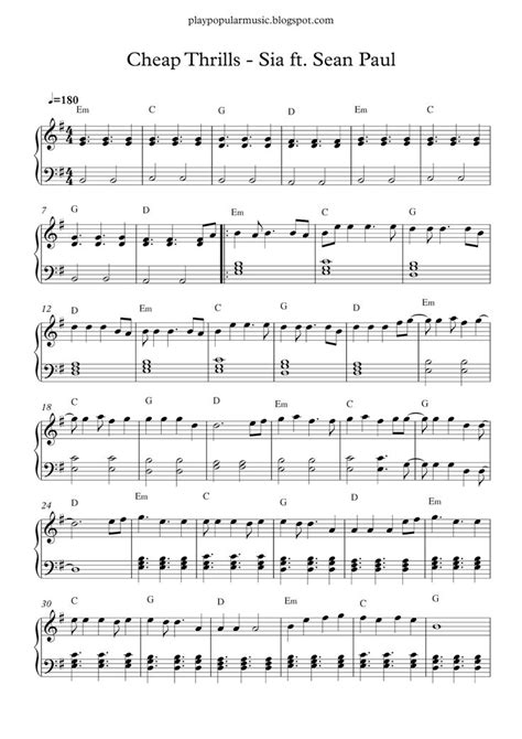 Find beginner piano sheet music at musicnotes. Free piano sheet music: Cheap Thrills - Sia ft. Sean Paul ...