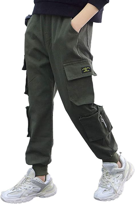 Iiniim Kids Boys Cotton Jogger Cargo Pants Loose Fit Trousers With