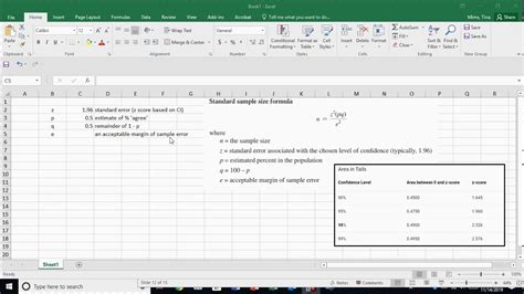 Calculate Sample Size Using Excel W Ci Youtube