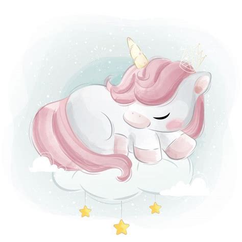 Candy Unicorn Sleeping On A Cloud En 2020 Bébé Licorne Art De