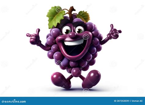 Cheerful Grape Cartoon Character On Transparent Background Ai Stock