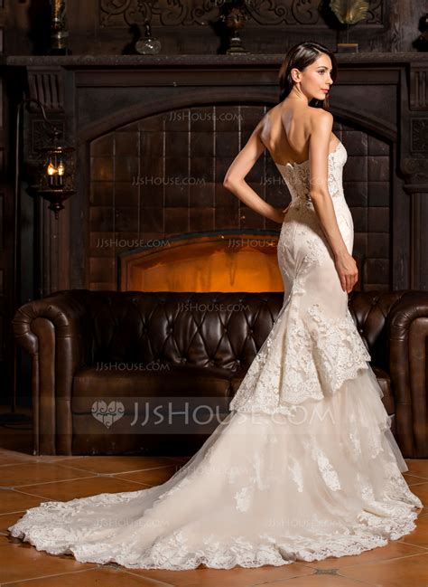 Trumpetmermaid Sweetheart Chapel Train Tulle Lace Wedding Dress With
