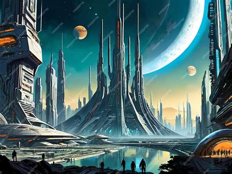 Premium Ai Image A Futuristic City With A Moon In The Background Sci