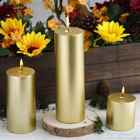 6 Gold Dripless Unscented Pillar Candle Long Lasting Candle Efavormart