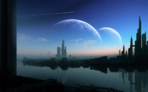 Outer Space Cityscapes City Planets Digital Art Science