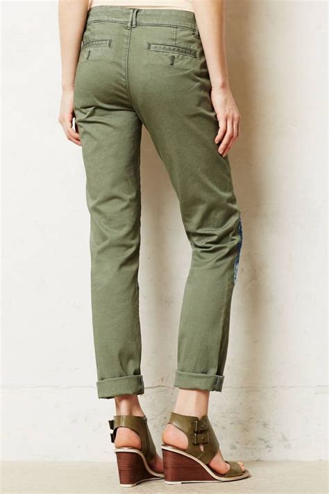Anthropologie Womens Chino Army Green Khakis Straight Leg Jeans Sz 00