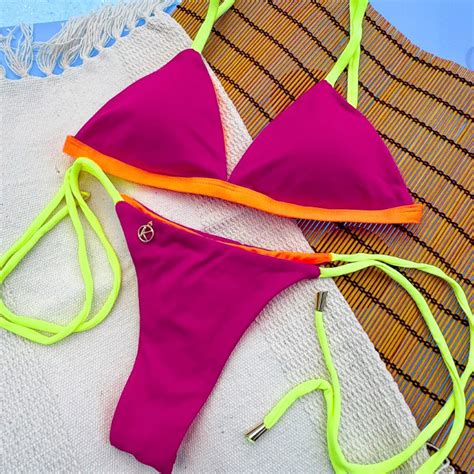 Veja Aqui Conjunto De Biquíni Tricolor Pink Twist Top Jade Tanga