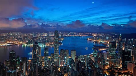 Hong Kong Buildings Skyscrapers Night Clouds Wallpaper 1920x1080