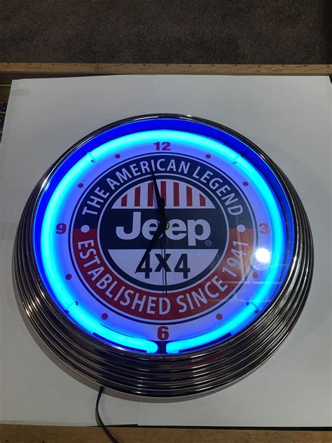Jeep The American Legend 4 X 4 Wrangler Renegade Cherokee Neon Clock