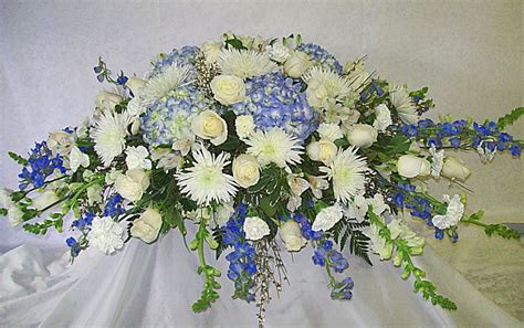 Blue And White Casket Spray Funeral Floral Arrangements Funeral