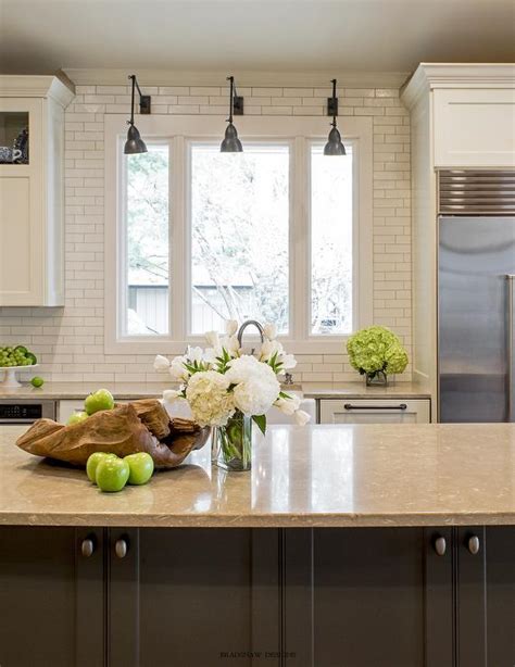 Backsplash Window Modern Sleek Kitchen With Brown Cabinets Stock