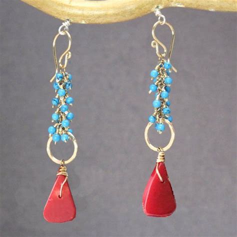 Turquoise And Red Coral On Hammered Rings Modglam Etsy