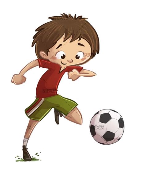 Niño corriendo con una pelota de fútbol en los pies Dibustock dibujos e ilustraciones