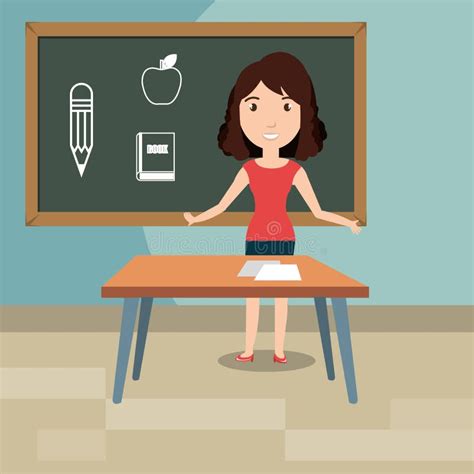 Woman Teacher In The Classroom Stock Vector Illustration Of Happy