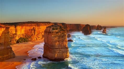 Australia Beach Limestone Rock Twelve Apostles Sea Cliff Sand Coast