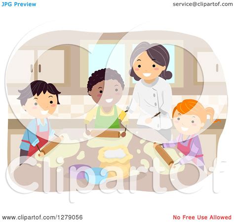 Clipart Of Happy Home Economics Students And A Teacher Making Pizza